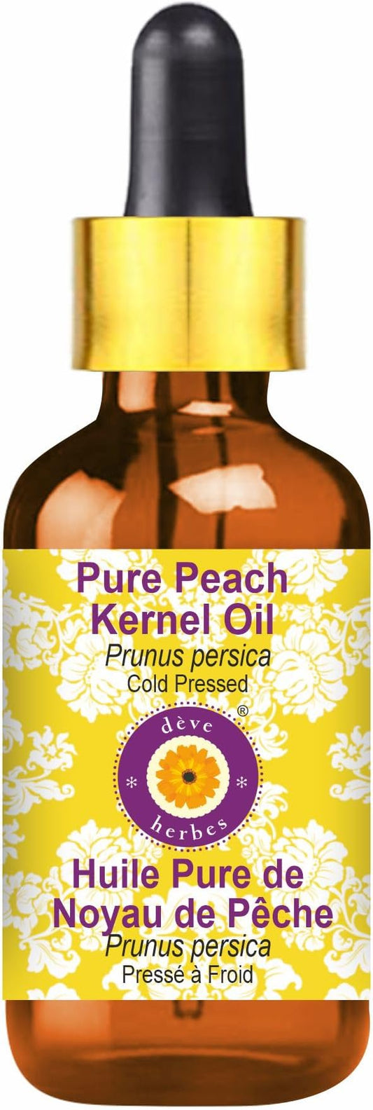 dève herbes Pure Peach Kernel Oil (Prunus persica) with Glass Dropper Cold Pressed 10ml (0.33 oz)