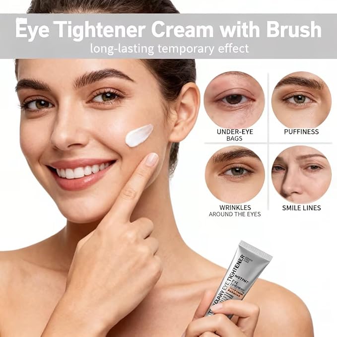 Eye Tightener Cream with Brush, Fine Line Reduction, Gentle Skin Care Formula for All Skin Types