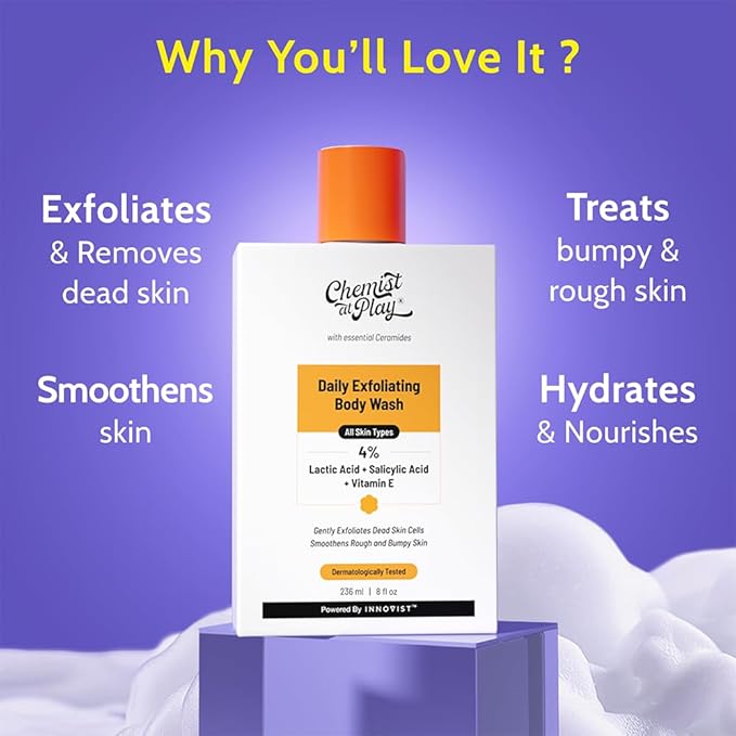 Chemist at Play Body Wash Exfoliating For Dry Rough Bumpy Strawberry Skin With 1% Salicylic Acid 2% Lactic Acid And Ceramides For Men And Women 7.9 Fl oz