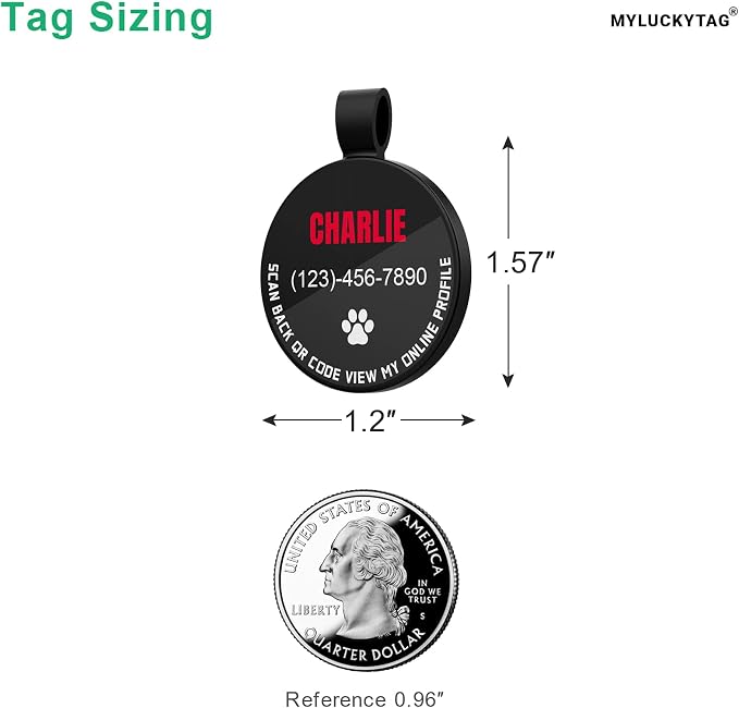 MYLUCKYTAG Personalized QR Code Pet ID | Dog & Cat Collar Tag | Online Profile with Instant Scanned Location Alert Email