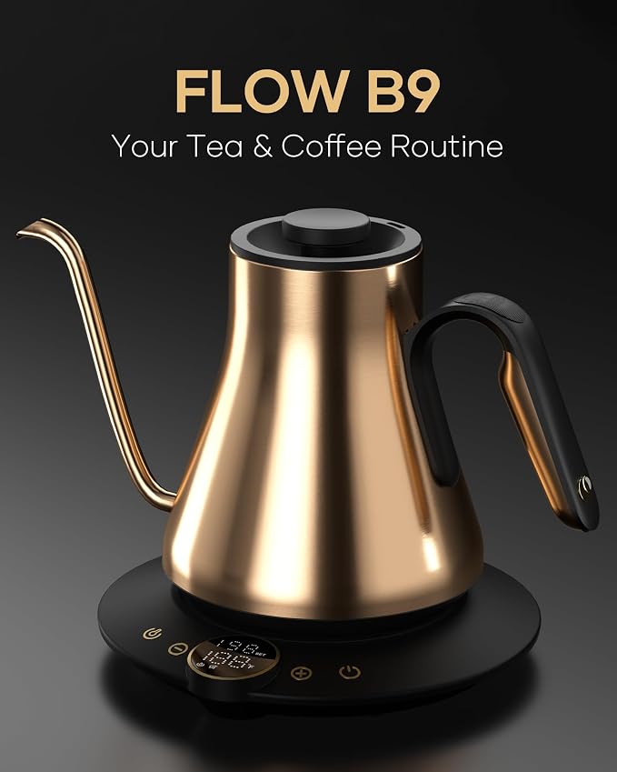 Cocinare Gooseneck Electric Kettle, ±1°F Precise Temperature Control, 1500W Fast Heating, Pour Over Coffee & Tea Kettle with Brew Timer & Keep Warm, Stainless Steel, 0.9L (Gustav Gold)
