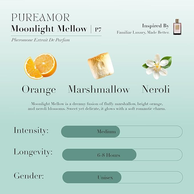 PUREAMOR Pheromone Perfume for Women, Moonlight Mellow Extrait de Parfum Spray – Sweet Gourmand Scent with Neroli, Orange & Marshmallow, Long Lasting Fragrance, 1.0 oz / 30 ml