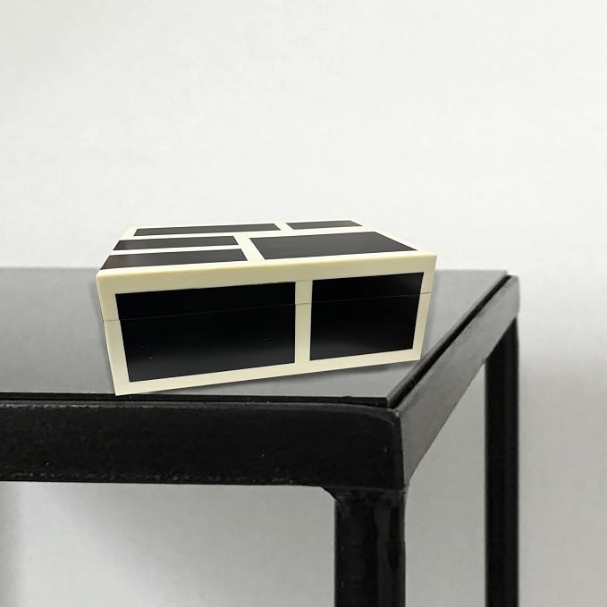 Perilla Home Decorative Wooden Storage Box Black and Off-White (8" l X 5" b X 3" h) Small Keepsake Jewelry Box, Gift Box for Decor Memory Boxs, Modern Art Fabric Storage Bin, Birthday Gift (Magnus)