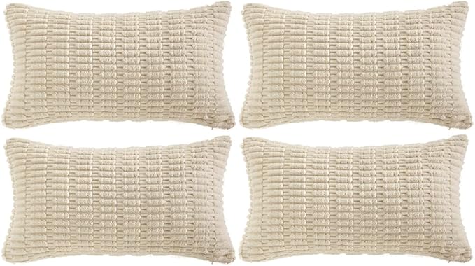 Fancy Homi 4 Packs Decorative Throw Pillow Covers for Living Room Couch Bed, Modern Farmhouse Boho Home Décor Accent Cushion Case, 24" x 12", Cream
