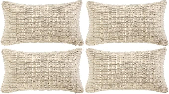 Fancy Homi 4 Packs Decorative Throw Pillow Covers for Living Room Couch Bed, Modern Farmhouse Boho Home Décor Accent Cushion Case, 20" x 12", Cream