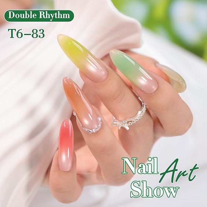 Double Rhythm 6 Pcs 15 ML Gel Polish Set Same Color Same Bottle Soak Off Gel Polish Kit Nail Art Manicure Salon DIY at Home (Jelly White Mint Green Olive Tea Brown Rose Red-T6-83)