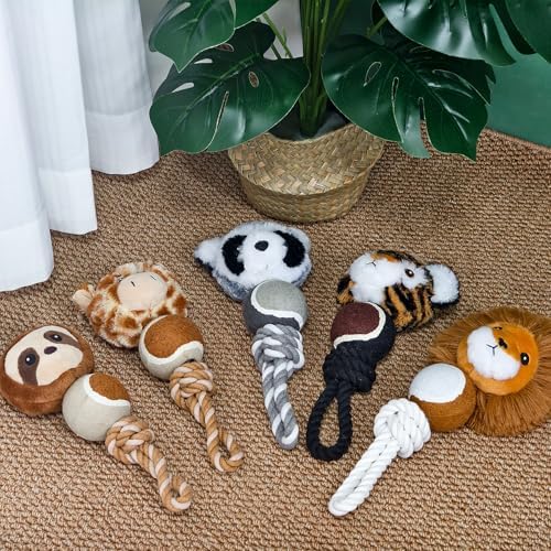 10.24 Inch Sloth Squeaky Dog Toy with Tennis Ball & Rope, Plush Chew Toy for Puppy Teething, Interactive Tug of War Toy for Small Medium Large Dogs