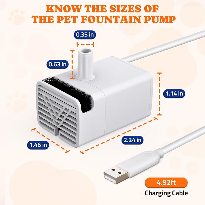 Pawtners Replacement Pump for WF008A 4L Stainless Steel Cat Water Fountain | Pet Water Fountains Motor, Ultra Quiet <35dB, Ideal for Indoor Cats & Dogs. Sensor & Light Included