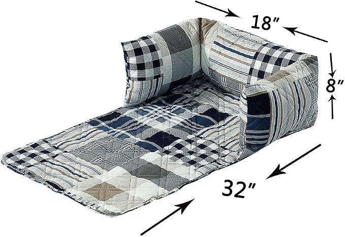 Brilliant Sunshine Blue Plaids & Stripes Dog Sofa Slipcover, Small | Calming Pet Couch Bed with Removable & Washable Cover, Funiture Protector & Bed Mat for Dogs, Pets, Cats, 18"×32"×8"