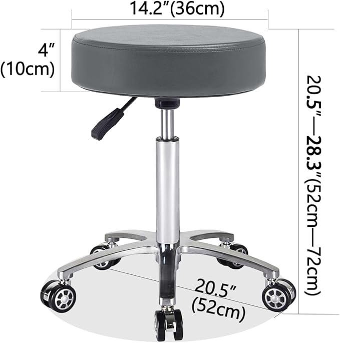 Antlu Rolling Stool Swivel Chair for Office Medical Salon Tattoo Kitchen Massage Work,Adjustable Height Hydraulic Stool with Wheels (Grey)