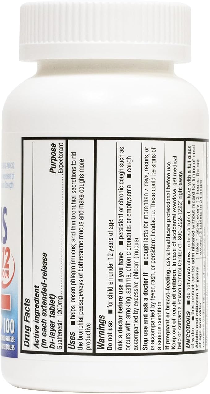 HealthA2Z® Mucus Relief | Guaifenesin 1200 mg | 100 Tablets | 12 Hour | Expectorant | Relieves Chest Congestion | Thins and Loosens Mucus (100 Tablets)