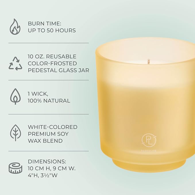 PartyLite Coastal Amber & Shea Scented, Notes of Ylang Ylang Flower, Citron & Coconut, 10oz 1-Wick Aromatherapy Refillable Jar Candle, 50 Hour Burn Time, Sustainable Wax in Reusable Vessel