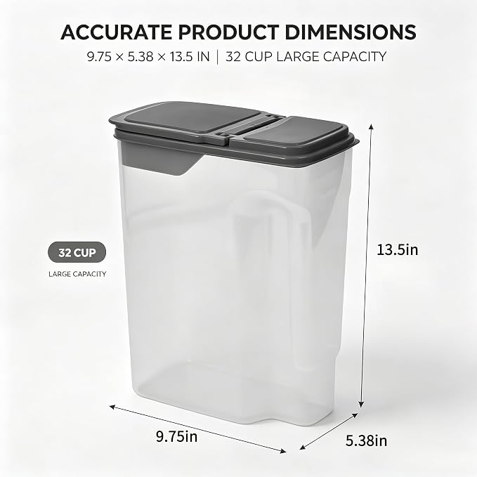 Cereal Containers Storage Airtight Food Organizers with Lids, 32 Cup BPA-Free Plastic Holder for Kitchen Pantry Organization, Clear Rice Flour Sugar Dry Goods Dispenser (32, Cup)