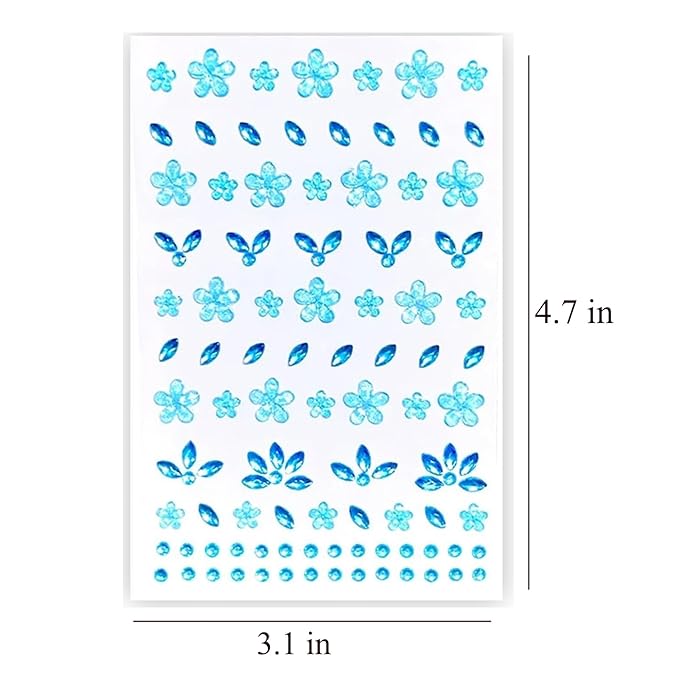 Flower Face Tattoo Sticker Blue Face Gems Summer Face Jewelry for Girls- Self-Adhesive Rhinestones for Eyes, Face, Nail Body – Festival Halloween Christmas Cosplay Makeup Decoration (blue)