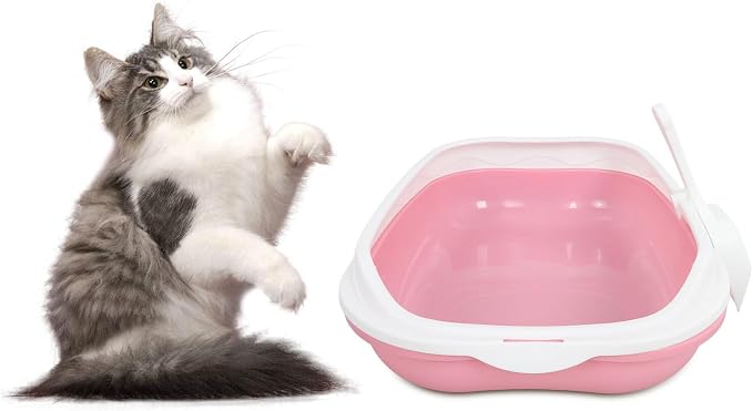 OUNONA Semi-Closed Cat Litter Box Anti-Splash Durable Pan with Open Top and Pee Shield for Small Cats and Kittens Indoor Housebreaking
