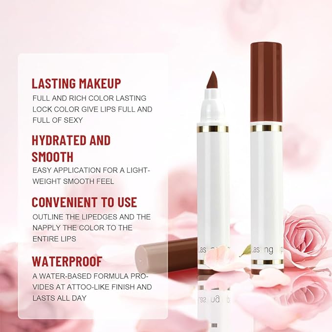 Warm Brown Dual-Tip Liquid Lip Liner Pen - Flat End for Full Coverage & Pointed Tip for Precise Lining, Long-Lasting Waterproof Matte Lipstick, Makeup Tool for Full Coverage and Defined Lip Lines 02#