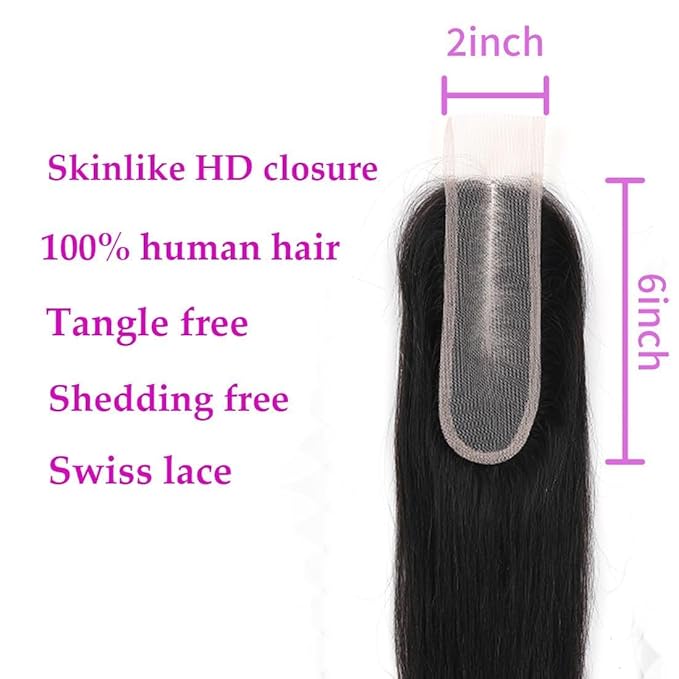 2x6 HD Lace Closure Skinlike 2x6 Human Hair Closure Straight 2x6 Brazilian Virgin Human Hair Kim K Middle Part Straight HD Closure 18inch Pre-plucked Natural Hairline