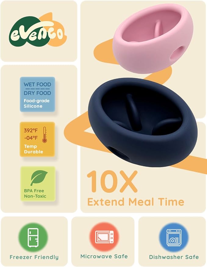 2-in-1 Dog Enrichment Toy & Slow Feeder - Interactive Freeze Licking Bowl and Treat Dispenser for Dogs, Relieves Boredom and Anxiety (5.3" x 3.75" x 2.95", Navy Blue)