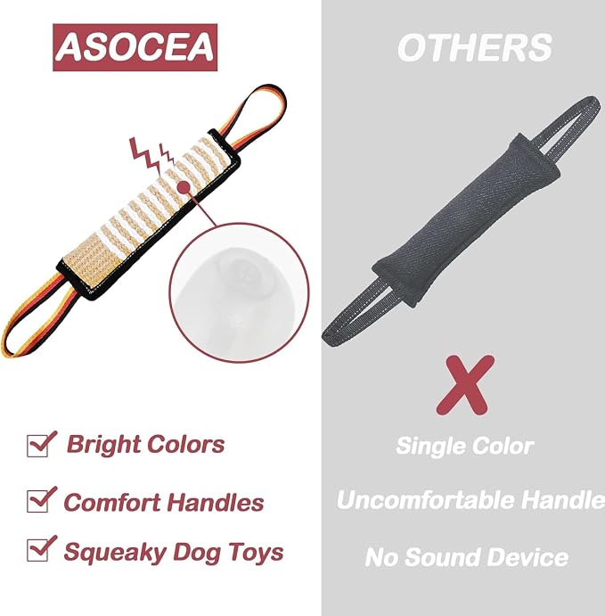 ASOCEA Dog Tug Toy,Bite Jute Pillow Pull Toy Squeaky Dog Toys with Handles