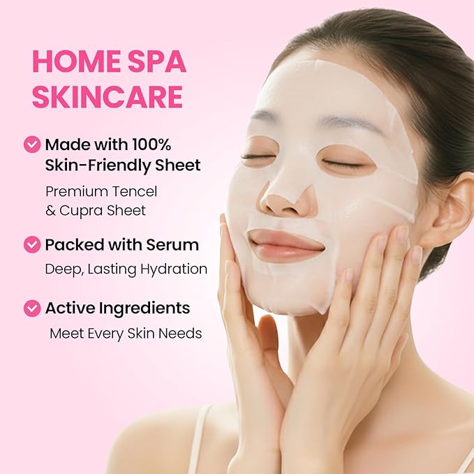 GLAM UP Korean Facial Sheet Mask 12 Combo Pack | Hydrating & Moisturizing Face Mask for Glass Skin | Soothing Korean Skincare for Sensitive, Dry Skin | Bulk Face Masks Gift Set for Home Spa