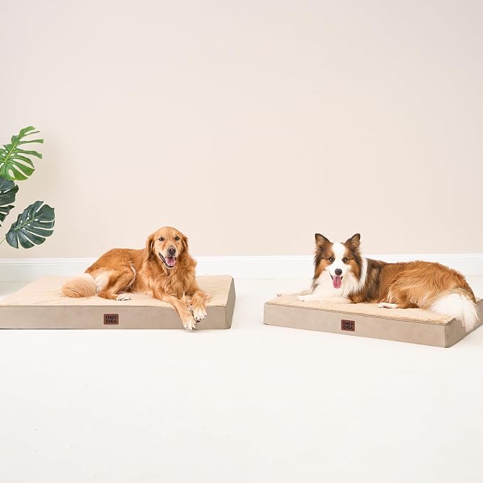 EHEYCIGA Orthopedic Dog Bed Large with Removable Washable Cover, 36IN Khaki | Egg Crate Foam Support, Durable Oxford fabric, Non-Slip Bottom, Machine Washable, Soft Waterproof Plush Pet Bed Mat For Crate