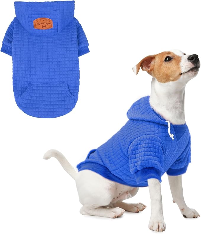 BEAUTYZOO Dog Hoodies Sweater for Small Dogs,Waffle‑Like Laminated Pet Coat | Warm Dog Sweatshirt with Pocket & Leash Hole,Pullover Clothes for Girl Boy Dogs & Cats,Stretchy & Easy‑On‑Off,Chihuahua Puppy