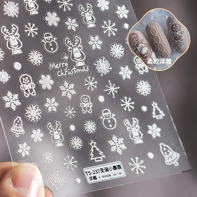 Christmas Nail Stickers for Nail Art, 5D Embossed Self-Adhesive Snowflake Nail Decals, Nail Supplies Nail Art Design Accessories for Women and Girls Manicure DIY Decoration