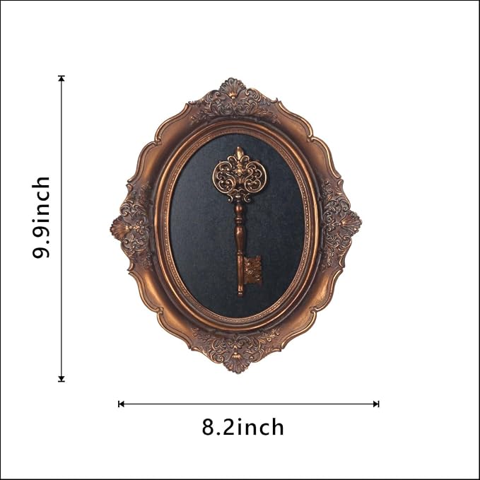 S-MANTIS Vintage Wall Sculpture, Antique Pediment, Hallway Wall Art, Hand Painted Wall Decoration With Embossed Intricate Key Design, Oval Aesthetic Room Décor, Gallery, Unique Gift (Antique Gold-Key)