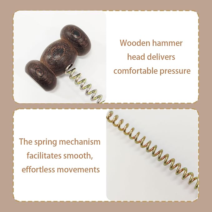 Wooden Spring Massage Hammer,Long Size Manual Lymphatic Drainage Massage Hammer,Wood Therapy Body Massager,Brown,15.5 Inches,1 Piece