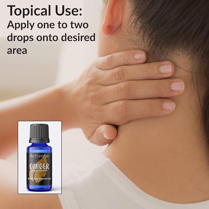 Activate Ginger Essential Oil 100% Pure, Premium Grade, Undiluted, Natural, Acne Defence, Aromatherapy & Diffuser Use, Non-GMO 10ml