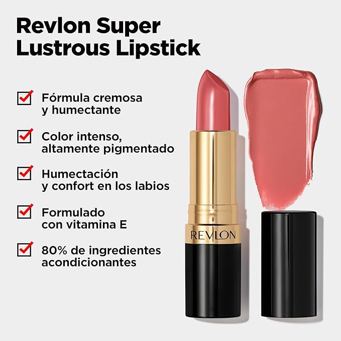 Revlon Super Lustrous Lipstick, Creamy Formula For Soft, Fuller-Looking Lips, Moisturized Feel, 801 After Glow, 0.15 oz