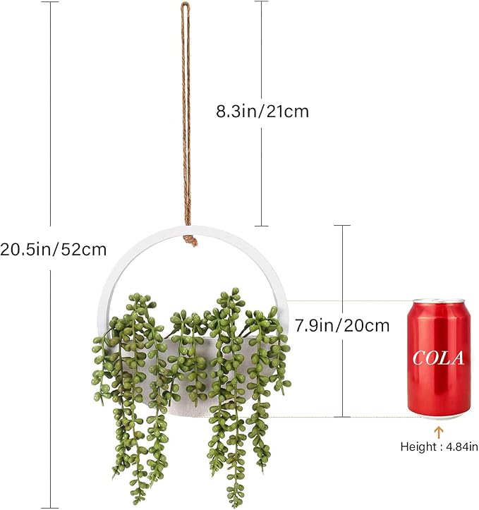 Artificial Succulents Hanging Plants 12.2'' Fake String of Pearls in Pot with 8.3'' Lanyard for Indoor Outdoor Wall Decor.