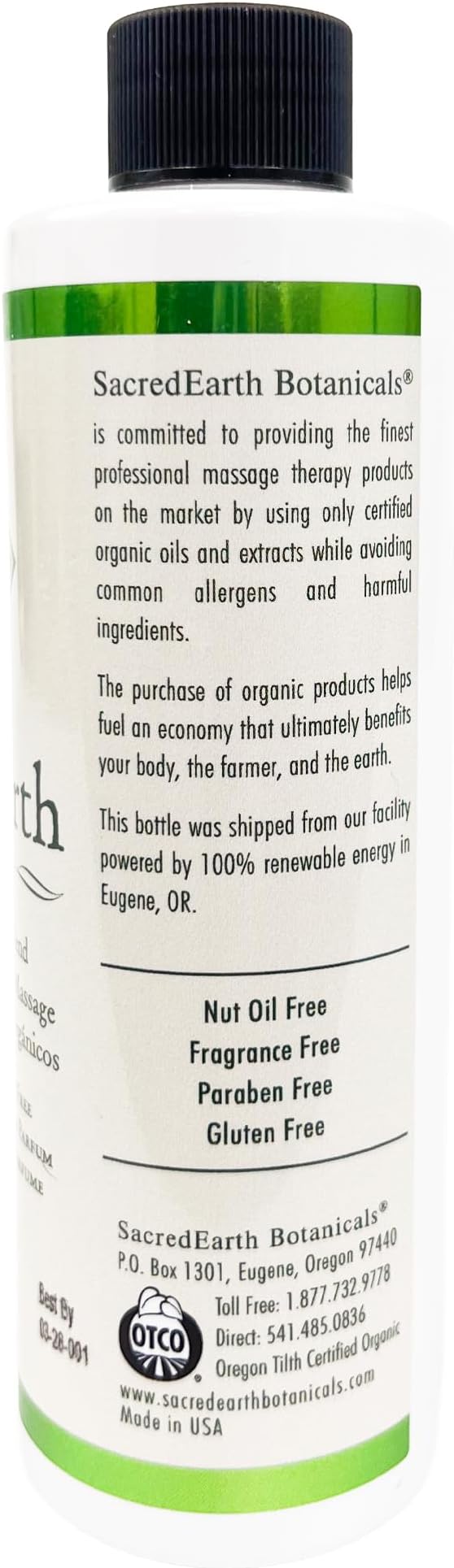 Organic Massage Oil Blend (8oz) - Unscented, Nut Oil Free, Gluten Free and USDA Certified Organic