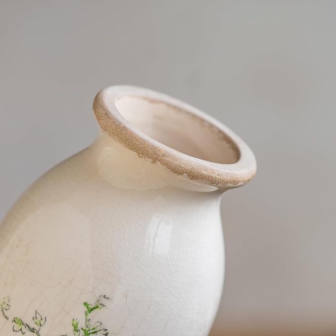 Vintage Vase Set of 3, Ceramic Vintage Flower Vases, Decorative Home Decor Retro Floral Vase Rustic Farmhouse Decor for Table Bookshelf Mantel Kitchen Living Room Office - Pink Flower