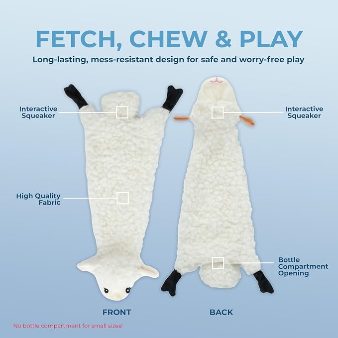 Best Pet Supplies 2-in-1 Stuffless Squeaky Dog Toy - Sheep, Medium | No-Stuffing, 2 built-in squeakers, No Mess, Soft, Holds a Plastic Bottle for Added play, Perfect for Moderate chewers
