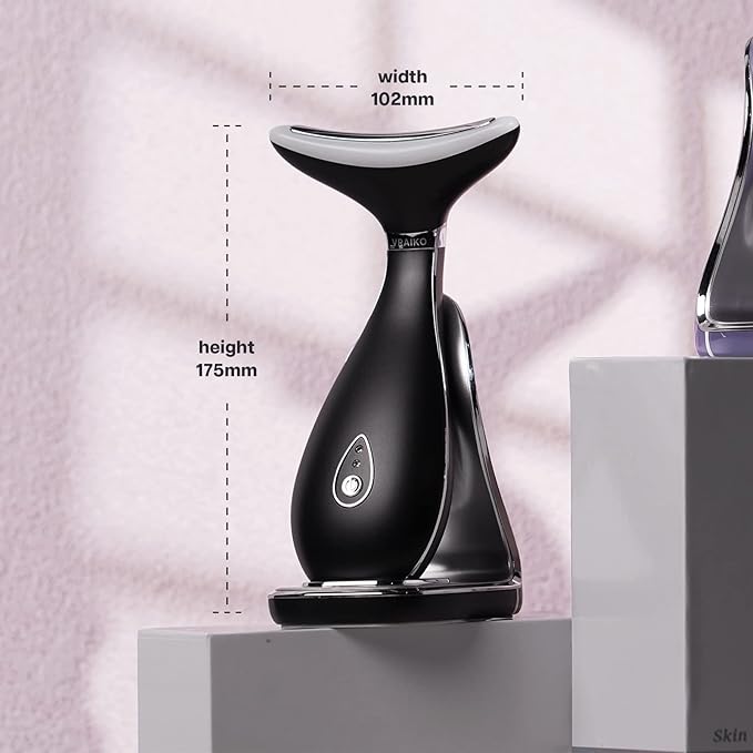 VRAIKO Lily Neck Face Massager, Face Sculpting Tool, Skin Rejuvenation Device with Thermal, Triple Action LED and Vibration, for Anti-Aging, Lifting and Tightening Sagging Skin (Frosted Black)