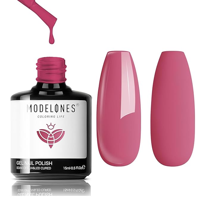 modelones Pink Gel Nail Polish Purple Gel Polish Nail Polish High Gloss Soak Off U V Valentine Nail Manicure Salon DIY for Women Girls 15 ML