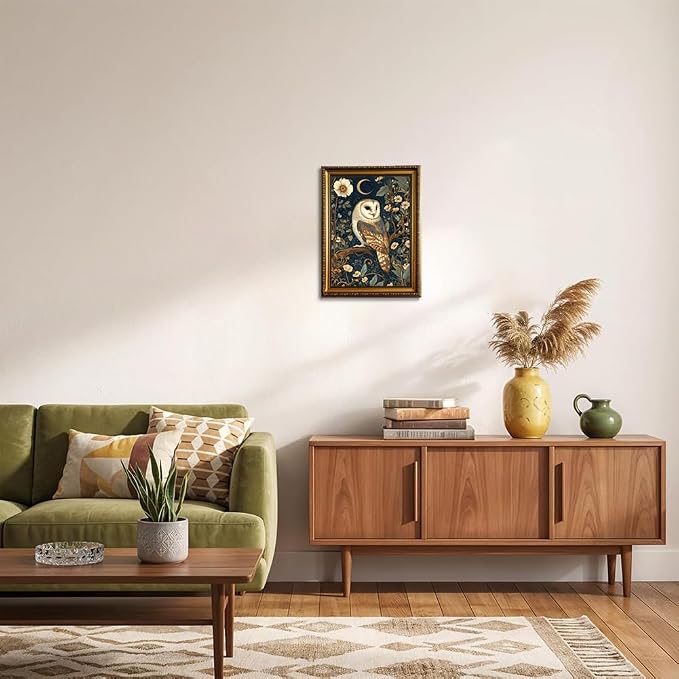 ZLPLLHA Barn Owl Gold Framed Wall Art William Morris Pictures Wall Decor | Dark Academia Animals Canvas Art Vintage Woodland Paintings Wall Decor Cottagecore Art Prints for Bedroom Living Room