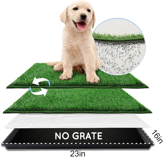 HQ4US Dog Grass Pad with Tray, Odor Free Grass Pee Pad for Dog Litter Box | Small Dog Potty Tray No Grate, Artificial Grass Fast Drainage, Hemmed Edge, Realistic, Fake Grass for Indoor Balcony