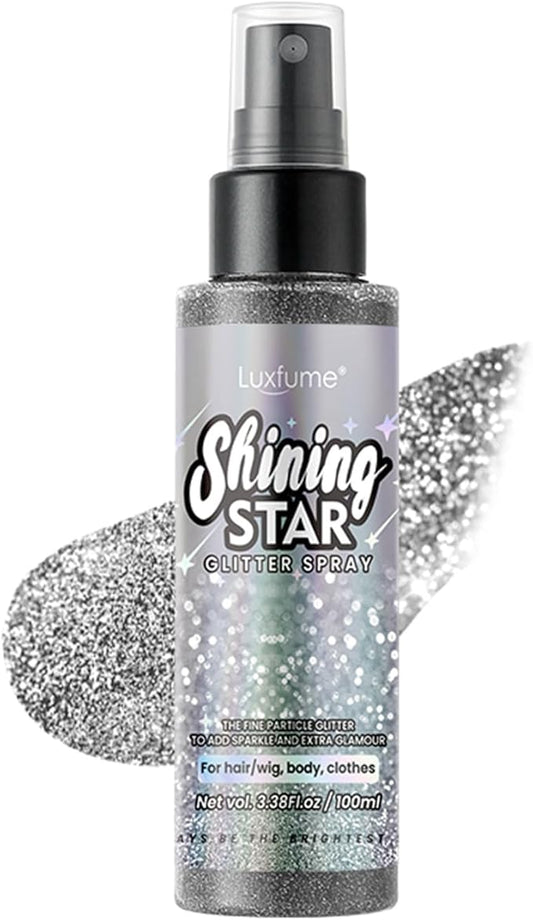 Body Glitter,100ML Body Glitter Spray,Glitter Spray for Hair/Body/Clothes,Long-Lasting and Quick-Drying Silver Glitter Hairspray Suitable for Stage, Festival Rave and Makeup Prom(3.38 Fl Oz)