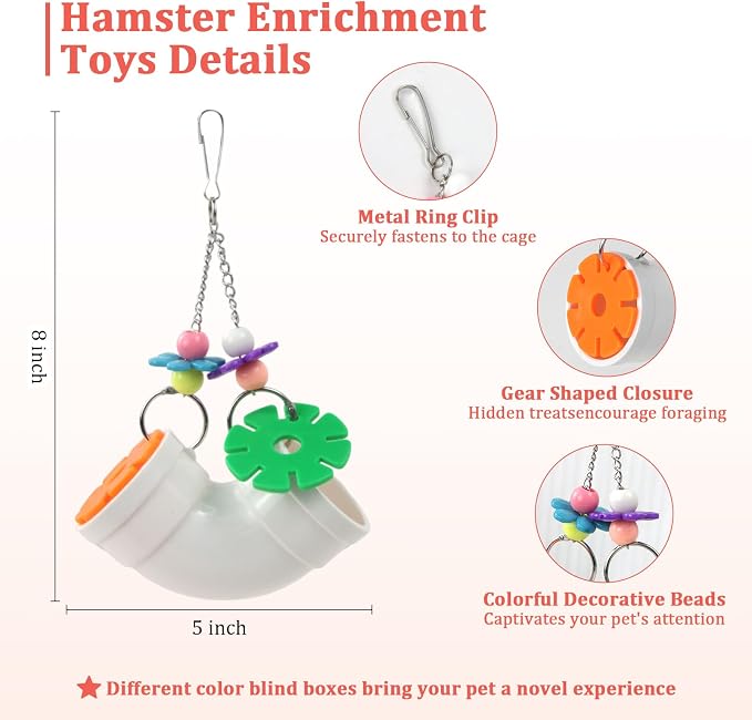 Hamster Enrichment Toys, Mouse Rat Enrichment Toys, Hanging Slow-Feeding Dispenser, Interactive Rat Cage Treat Dispenser Toy, for Small Foraging Pets Like Hamsters, Guinea Pigs, Ferrets