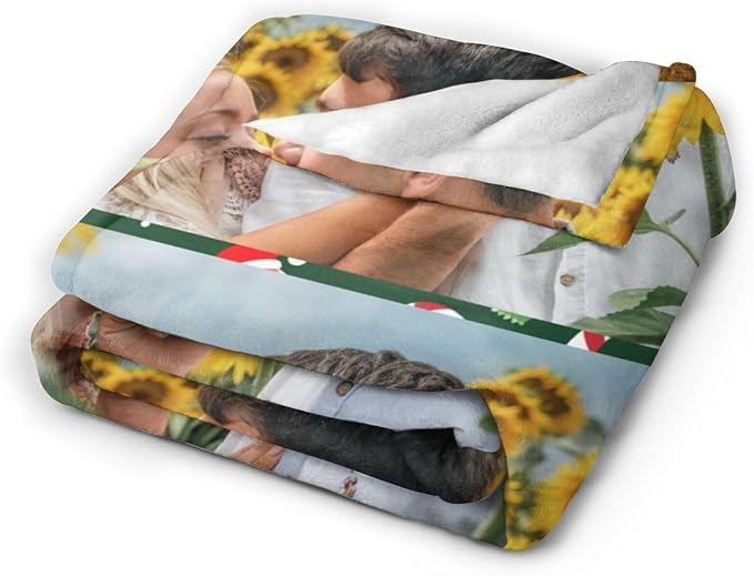 Custom Blanket with Picture Text, Personalized Photo Blanket, Customized Throw Blanket Gifts for Mom Dad Couple Girlfriend Boyfriend Wife Husband (2-Photo)