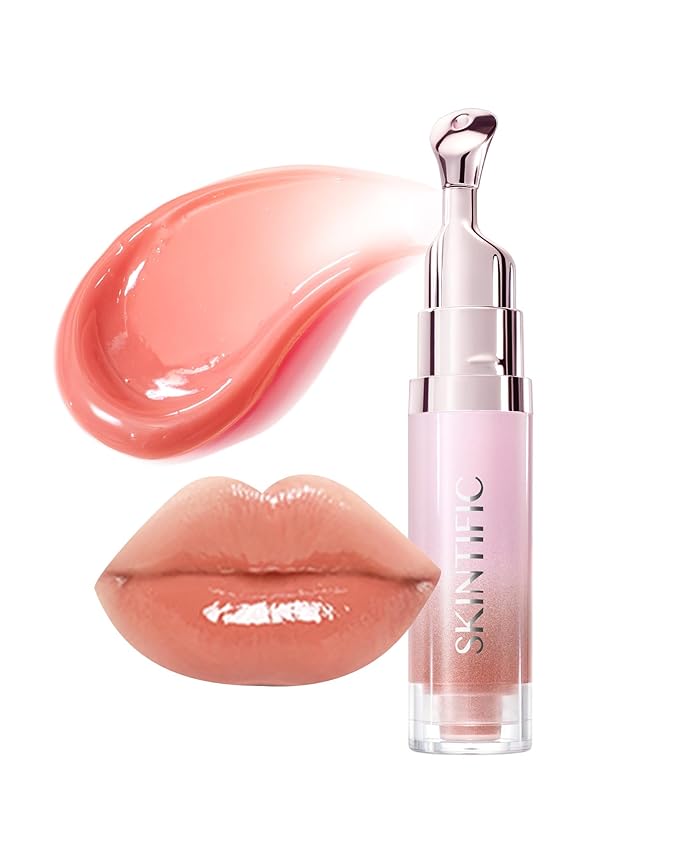 SKINTIFIC Peptide Brightening Lip Serum, Hydrating & Plumping Tinted Lip Gloss, Moisturizing Lip Balm with Polypeptides & Squalane for Glossy Sheer, Smooth Lips (02 Coral Rose)