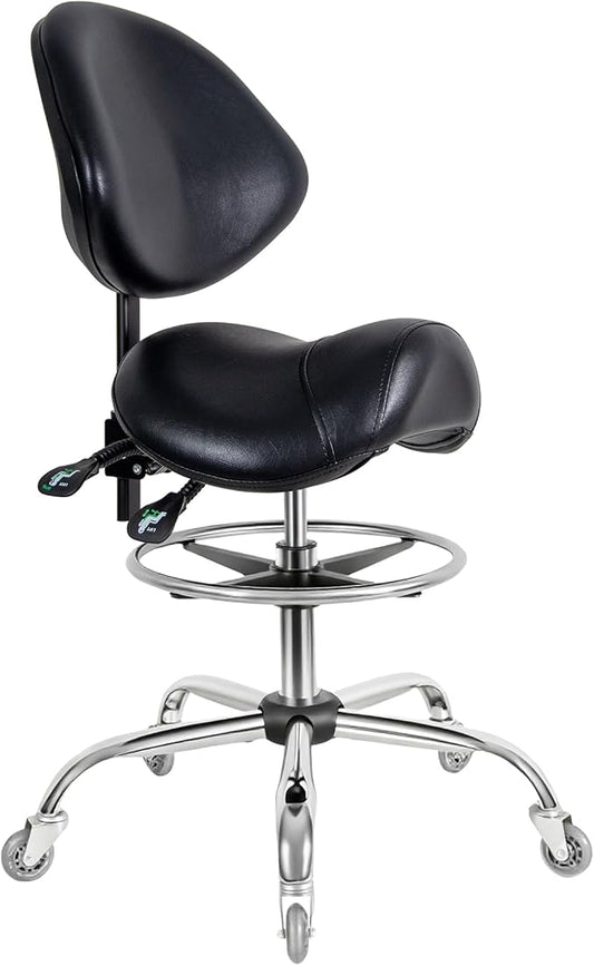 Saddle Stool with Wheels,Ergonomic Swivel Rolling Height Adjustable for Salon Beauty Clinic Dentist Tattoo Home Office（Black）