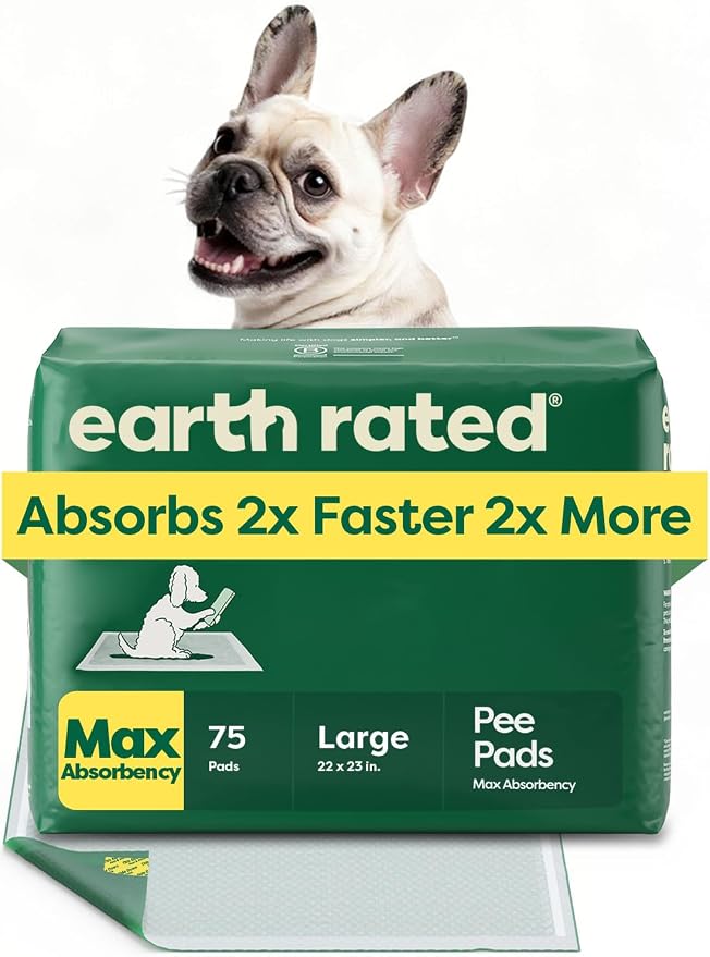 Earth Rated 75 Puppy Pads, Max Absorbency Pee Pads for Dogs, Regular (L) | Max Absorbency,Absorbs 2X Faster & 2X More, Leak Prevention, Potty Training, Fragrance-Free, Unscented