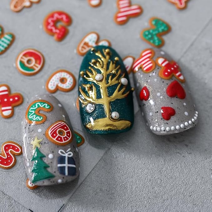 Christmas Nail Stickers for Nail Art, 5D Embossed Self-Adhesive Number Nail Decals, Nail Supplies Nail Art Design Accessories for Women and Girls Manicure DIY Decoration