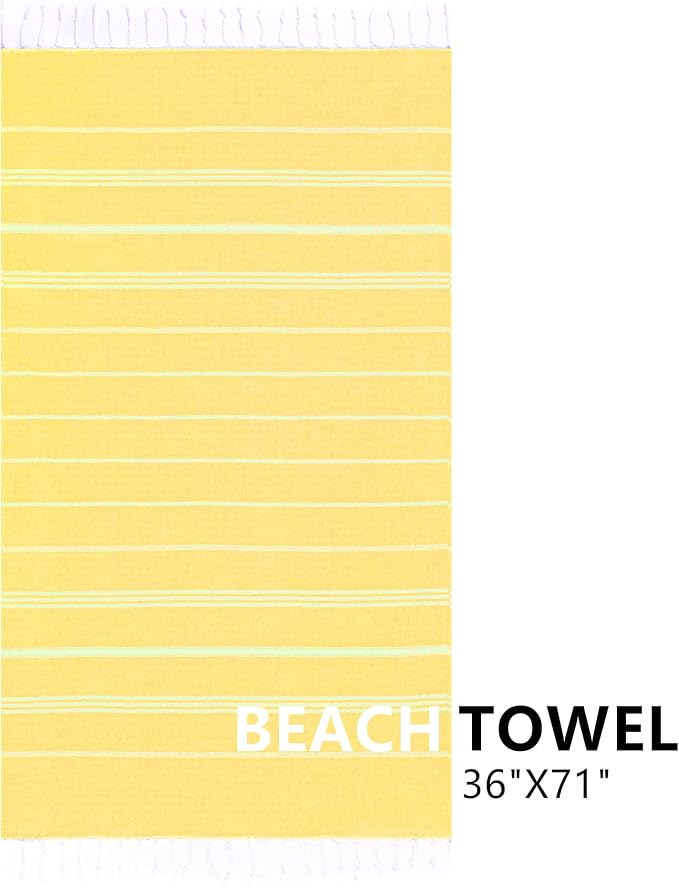 Aegero Turkish Beach Towel, 36"x71" Quick Dry Sand Free Oversized Bath Pool Swim Towel, Lightweight Travel Turkish Towels Vacation Essentials, Yellow