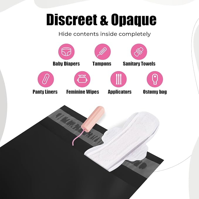 160 pcs Sanitary Napkin Disposal Bags, Personal Care Feminine Hygiene Disposal Bags, Opaque, Odor Control, Discreet Disposal for Tampons, Pads, Liners,Diapers, with Pouch, Black, Packaging May Vary