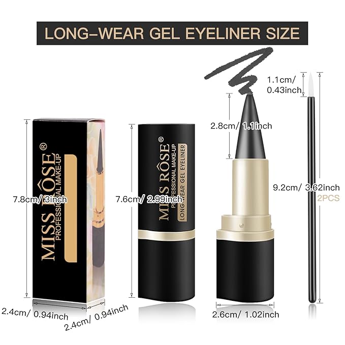 2 Pcs Gray-black Gel Cream Eyeliner Set, Tool Smudge Proof and Waterproof Matte Quick Dry Gray-black Eye-liner Pencil Tattoo Eyeliner Pen Stick Makeup for Women