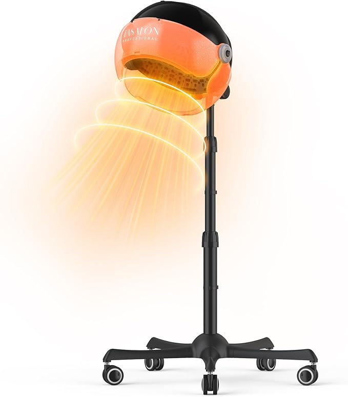 TASALON Ionic Hooded Hair Dryer. 1875W Height Adjustable Hooded Dryer with 3 Temprature Settings. Professional Hair Dryer for Salon, Hairestylist and Home. Orange